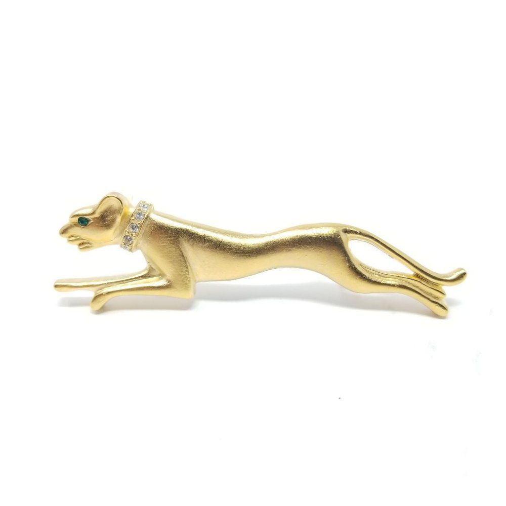 Gold Panther Brooch with Crystal Collar - Elegant Women's Jewelry - Picture 6 of 6